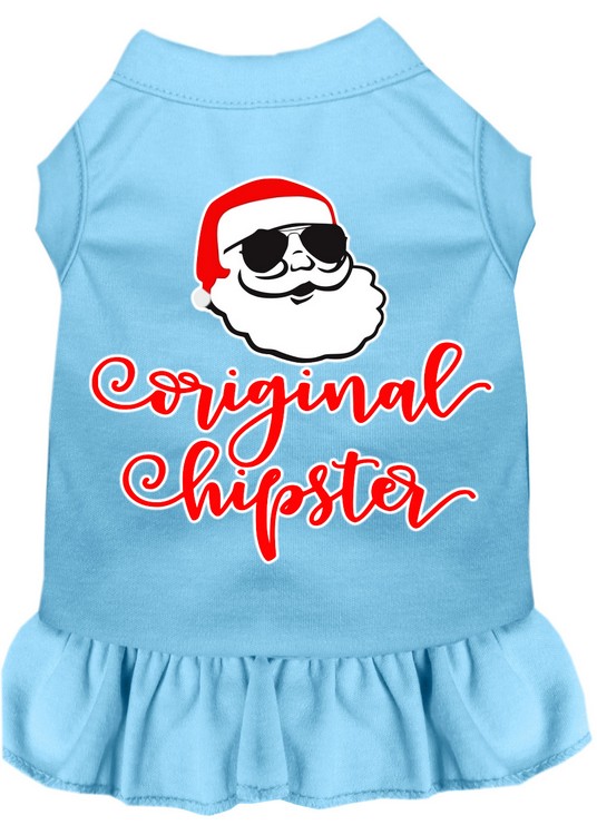 Original Hipster Screen Print Dog Dress Baby Blue Lg